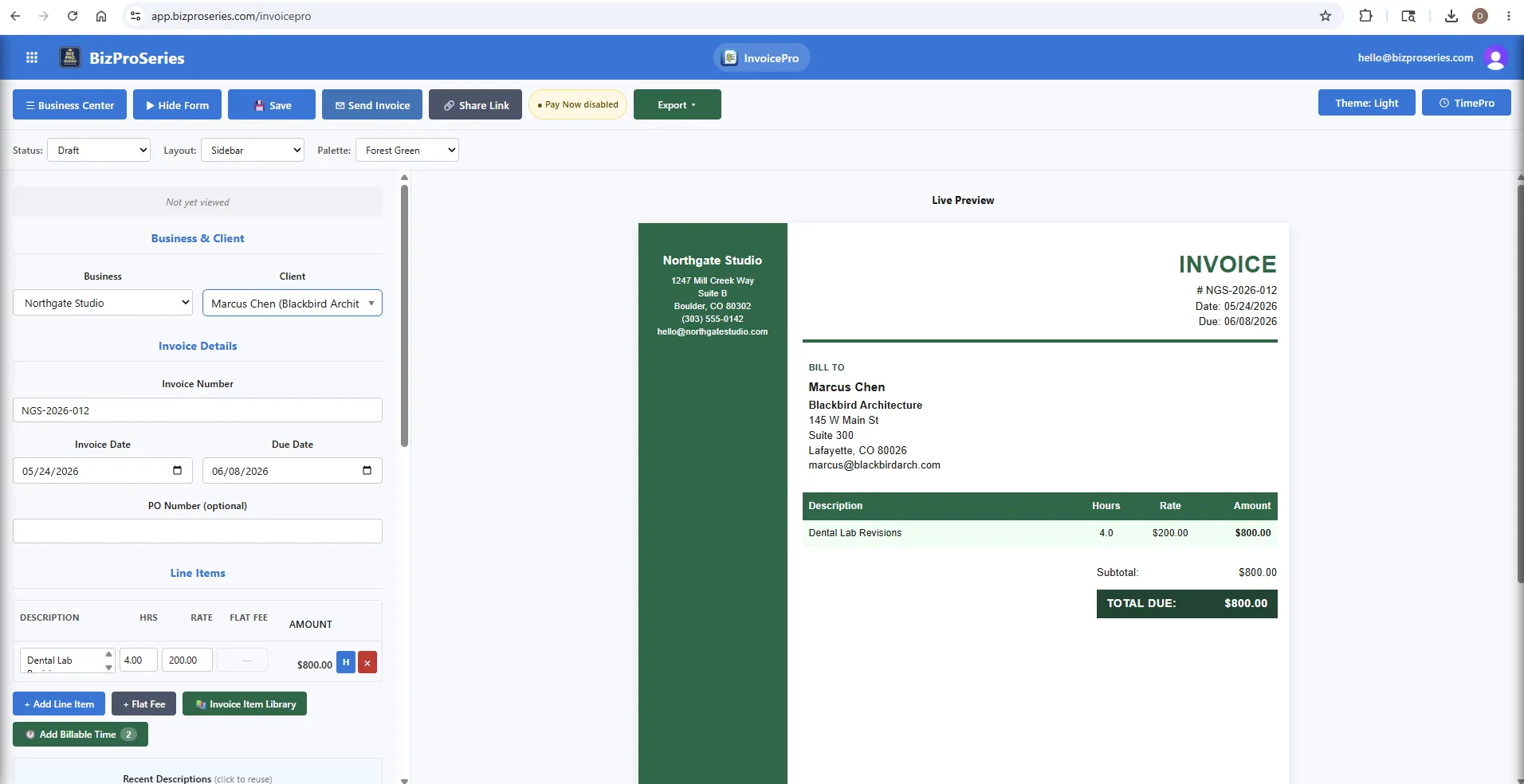Invoice in light theme